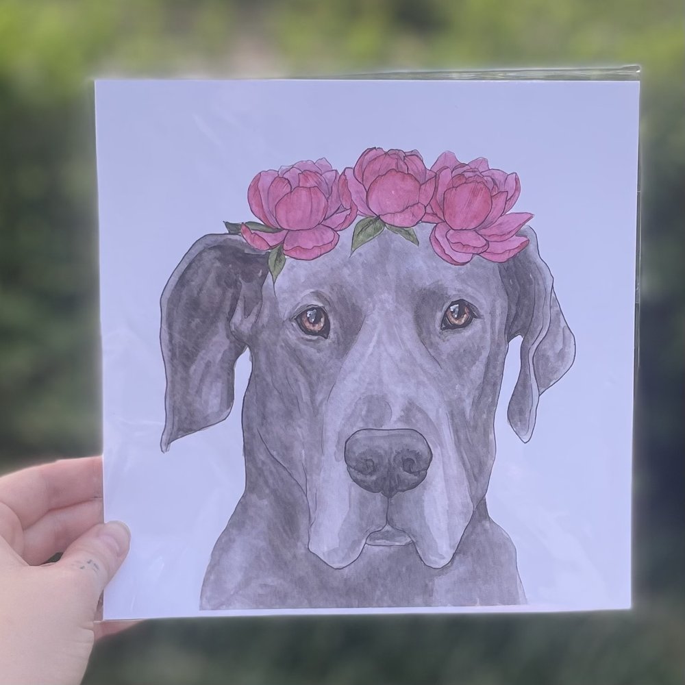 Johnston Illustrations Dog Breeds w/Flower Crowns, 8x8 Prints